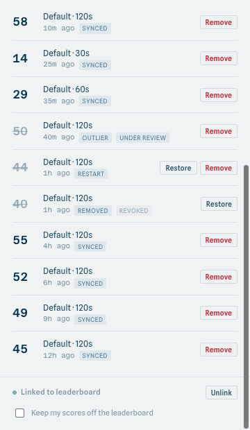 The ZetaLog popup showing the Linked to leaderboard status